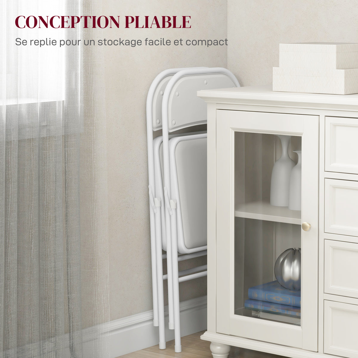 Lot de 4 chaises pliantes chaises de salle à manger portables cadre en acier dim. 45l x 46P x 78H cm blanc-5