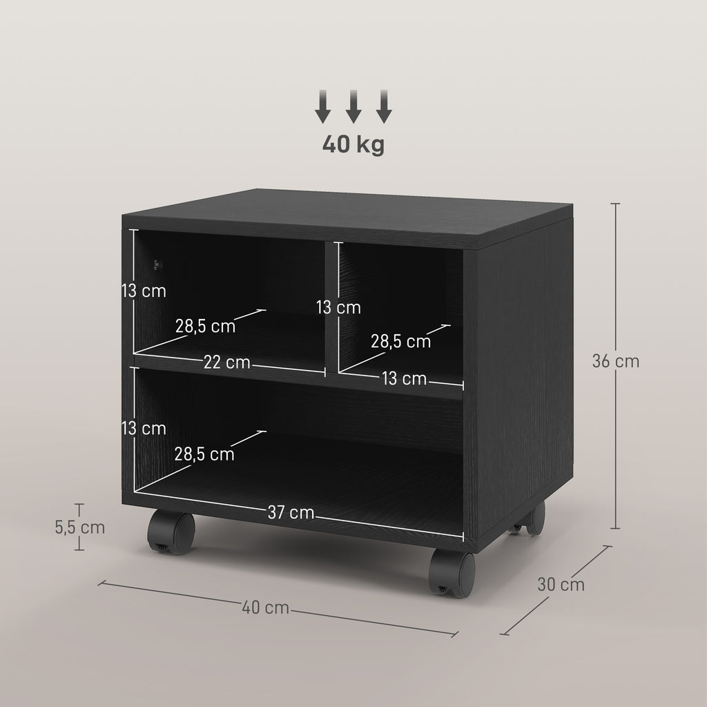 Support d'imprimante meuble de rangement bureau caisson 3 compartiments ouverts 40 x 30 x 36 cm noir-2