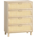 Commode 4 tiroirs cannage en rotin dim. 80L x 40l x 103H cm MDF Aspect Bois Clair-0
