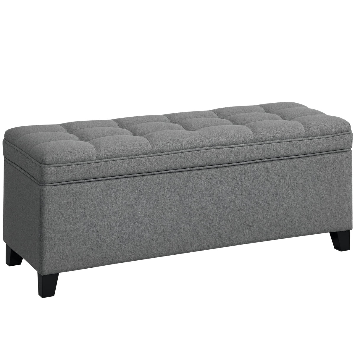 Banc de rangement 112L banquette bout de lit en tissu de lin, siège capitonné, 120 x 40 x 48 cm, gris foncé-0