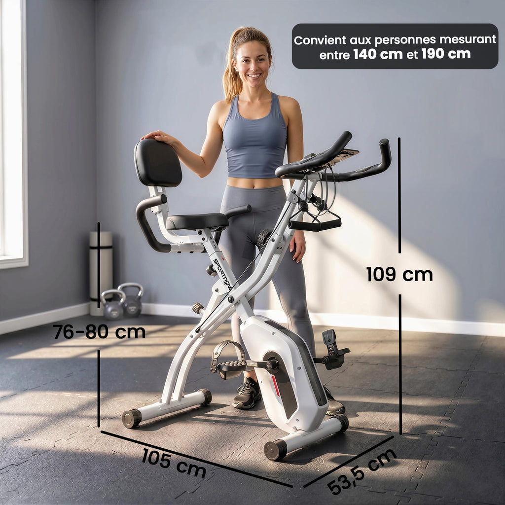 Vélo d'Appartement Pliable Vélo de Fitness 3 en 1 Silencieux Connecté Kinomap Bluetooth et Zwift 105x53,5x109cm Blanc-2