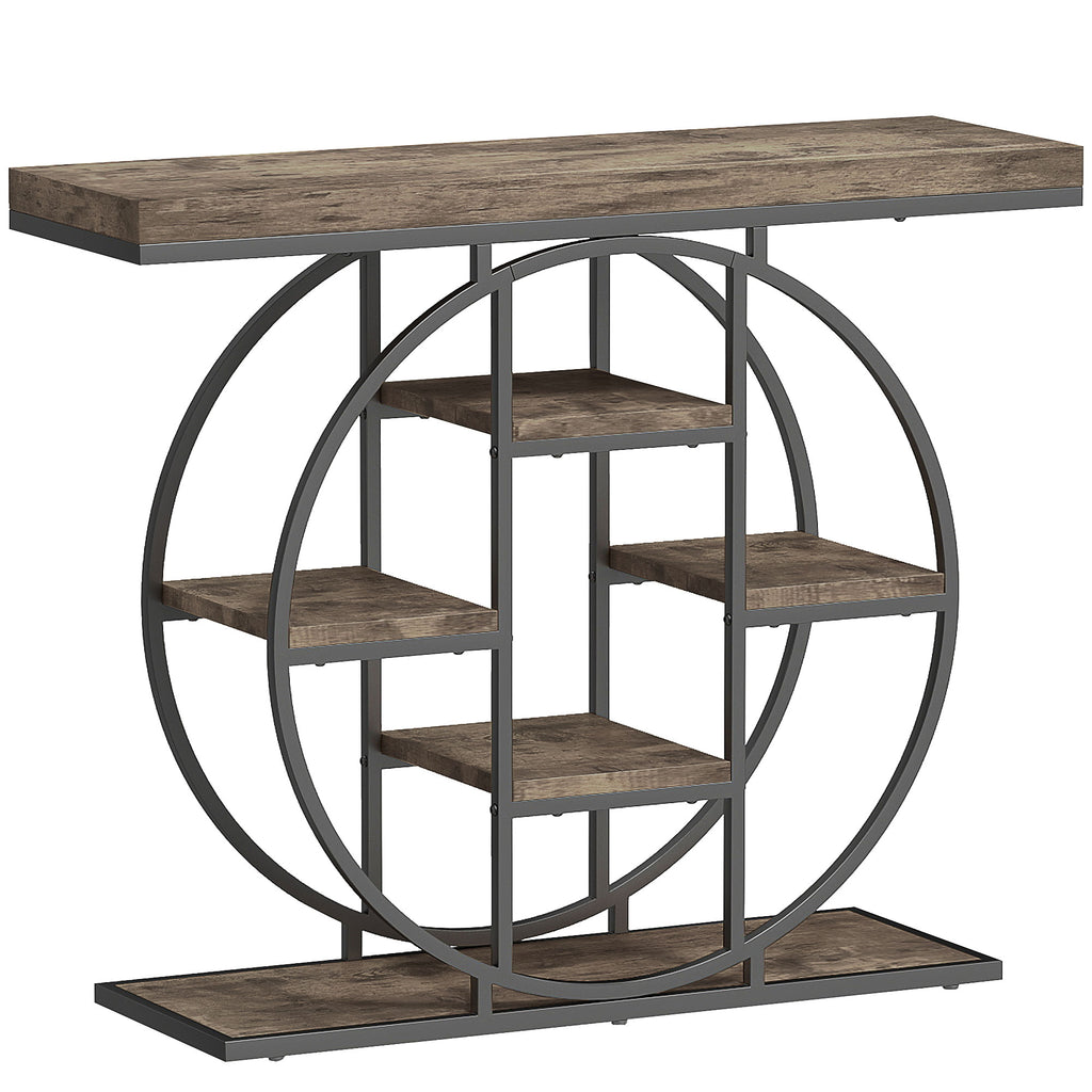 Table Console d'Entrée Meuble d'Entrée Industrielle 6 Étagères Rangement Plateau 4cm 100 x 30 x 81,5cm Marron Rustique-0