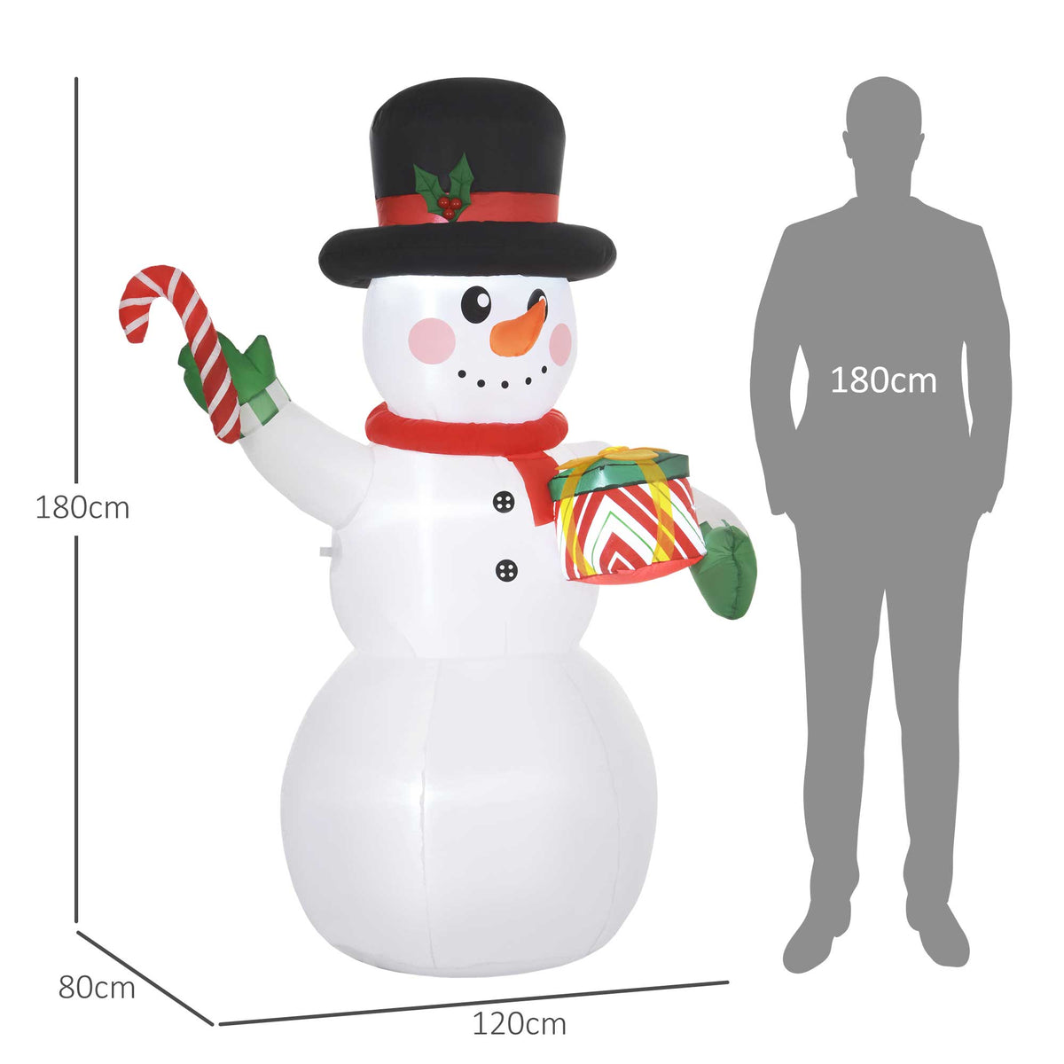 Bonhomme de neige gonflable de Noël de 180 cm avec lumières LED, matériel fixation et souffleur, intérieur et extérieur-2