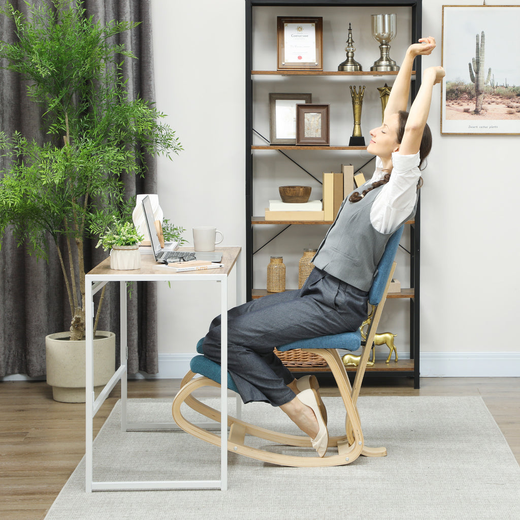 Chaise à genoux ergonomique avec dossier, siège assis genoux à bascule, correcteur de posture 51x84x93cm bleu foncé-7