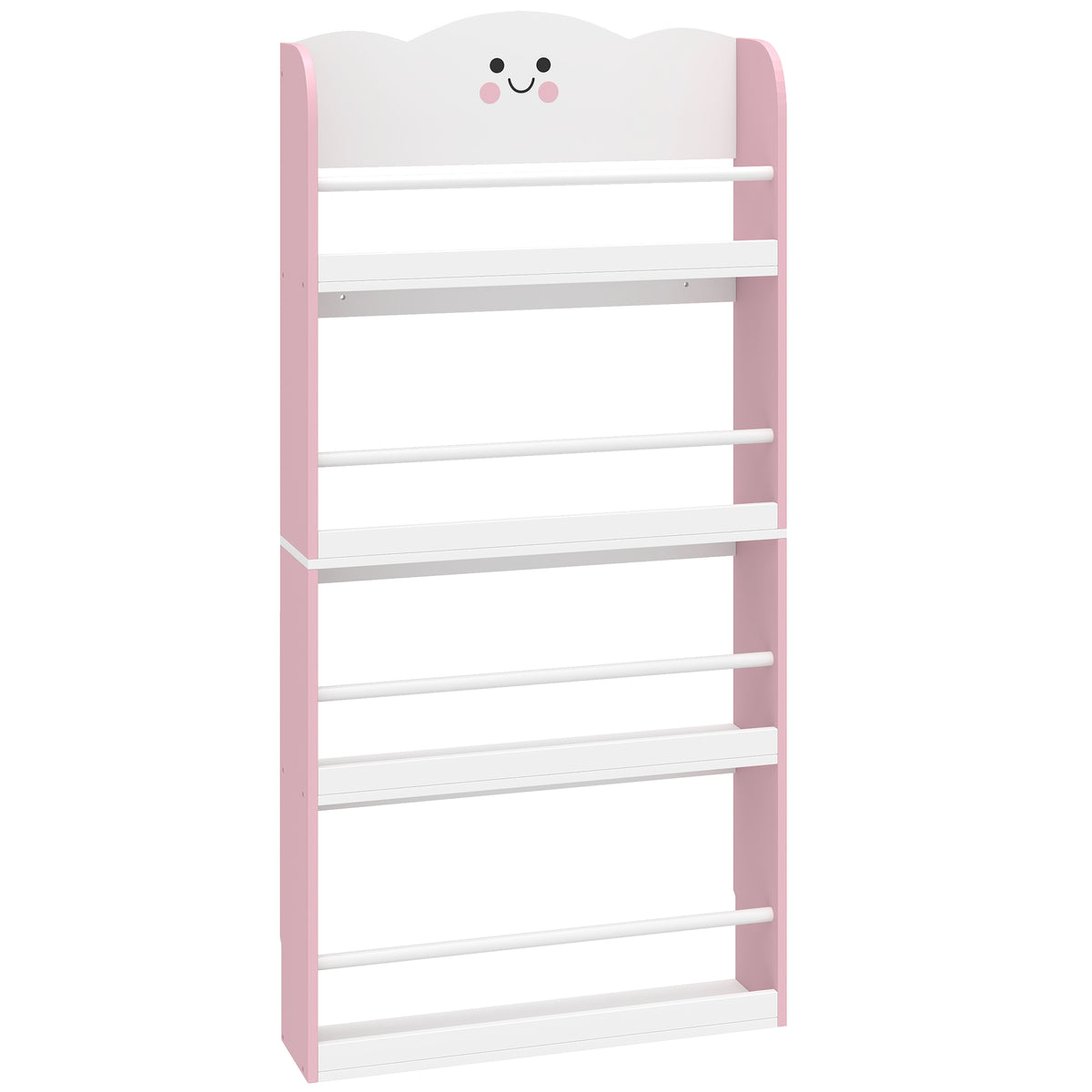 Bibliothèque pour enfant, rangement livre enfant 4 niveaux en thème barbe à papa, 60x12x108cm, rose-0
