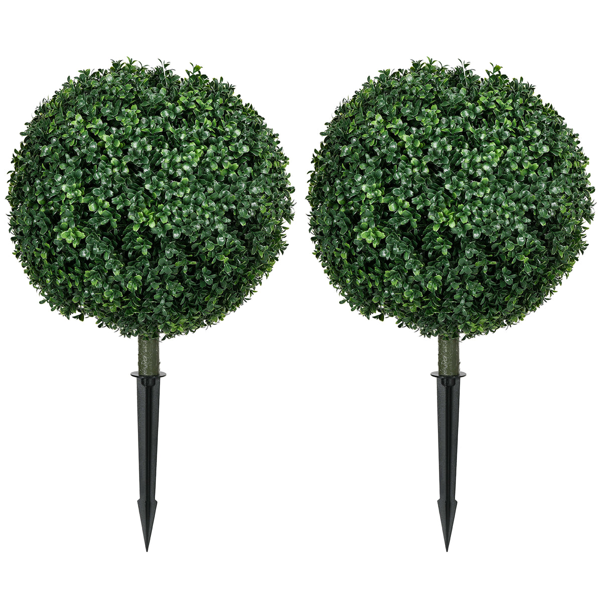 Lot de 2 Plantes Artificielles 70 cm, Boules de Buis, 440 Feuilles, Piquets, Résistant aux UV, Facile à Nettoyer, Vert-0
