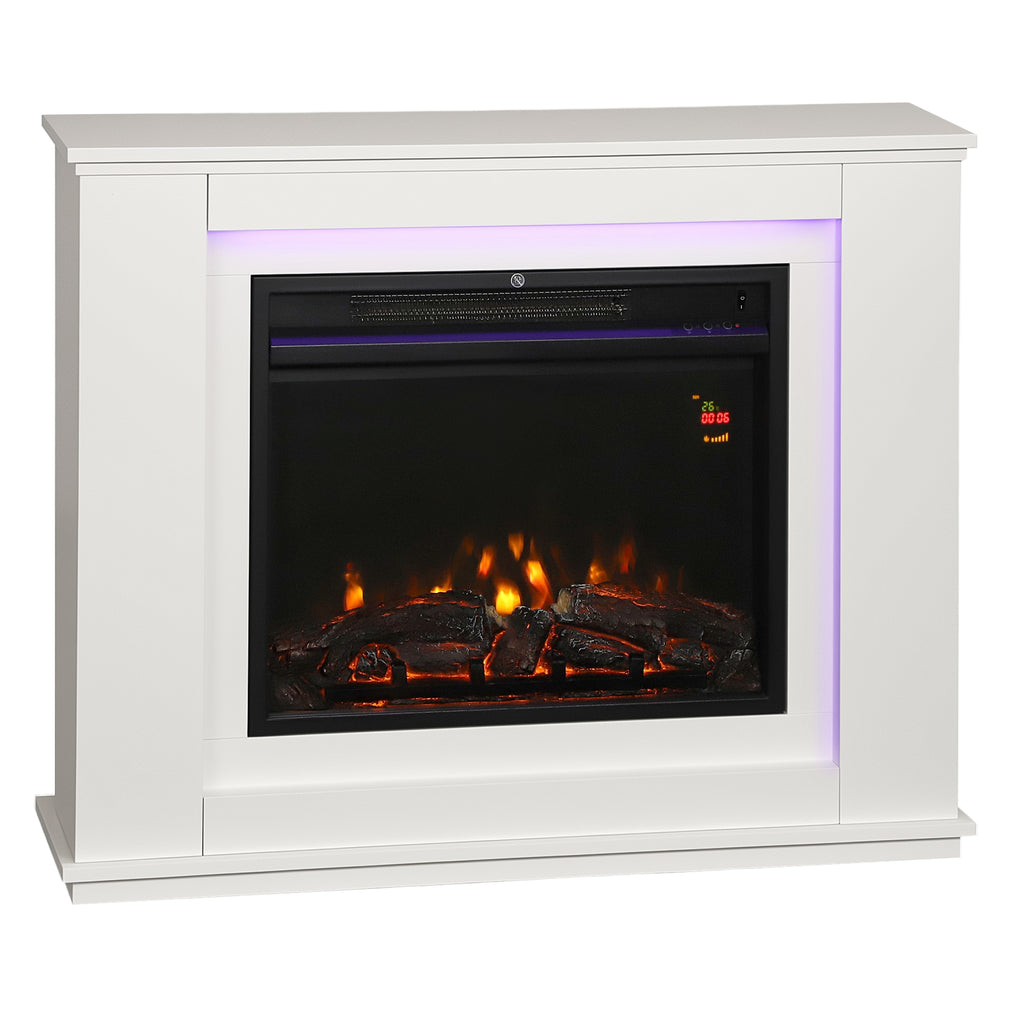 Cheminée électrique 1000W/2000W fausse cheminée effet flamme à 12 couleurs et 5 luminosités réglables 98x25x80cm blanc-0