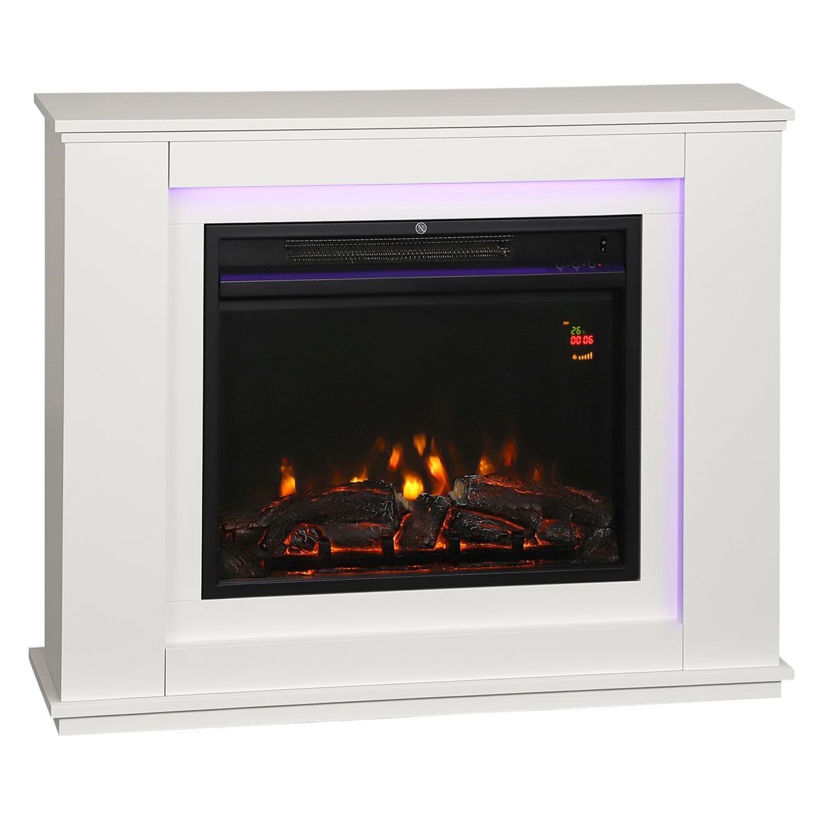 Cheminée électrique 1000W/2000W fausse cheminée effet flamme à 12 couleurs et 5 luminosités réglables 98x25x80cm blanc-0