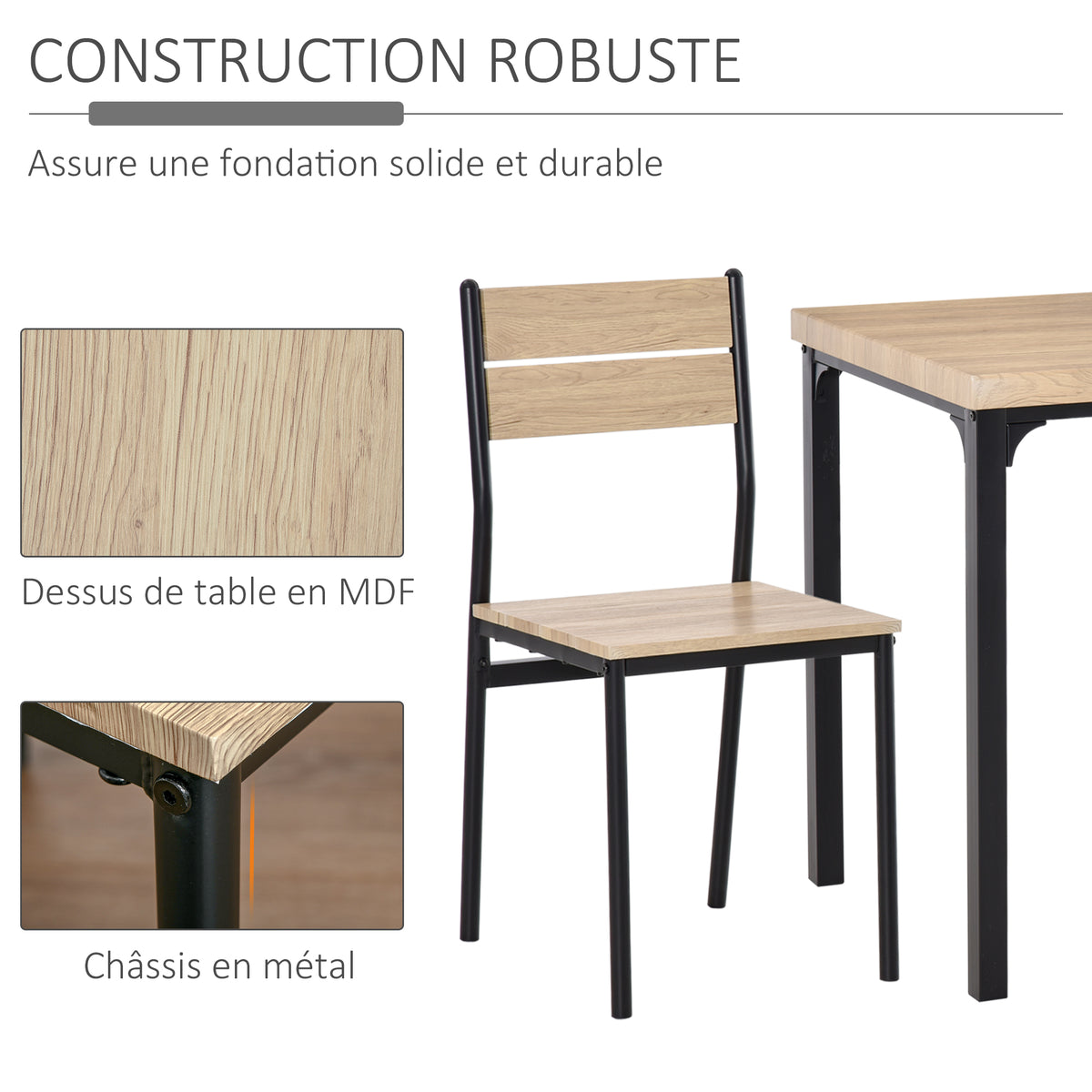 Ensemble table et chaises pour 2 personnes, table de cuisine avec chaises, table à manger 3 pièces avec 2 chaises encastrables, pour cuisine salon maison, bois de chêne clair-4