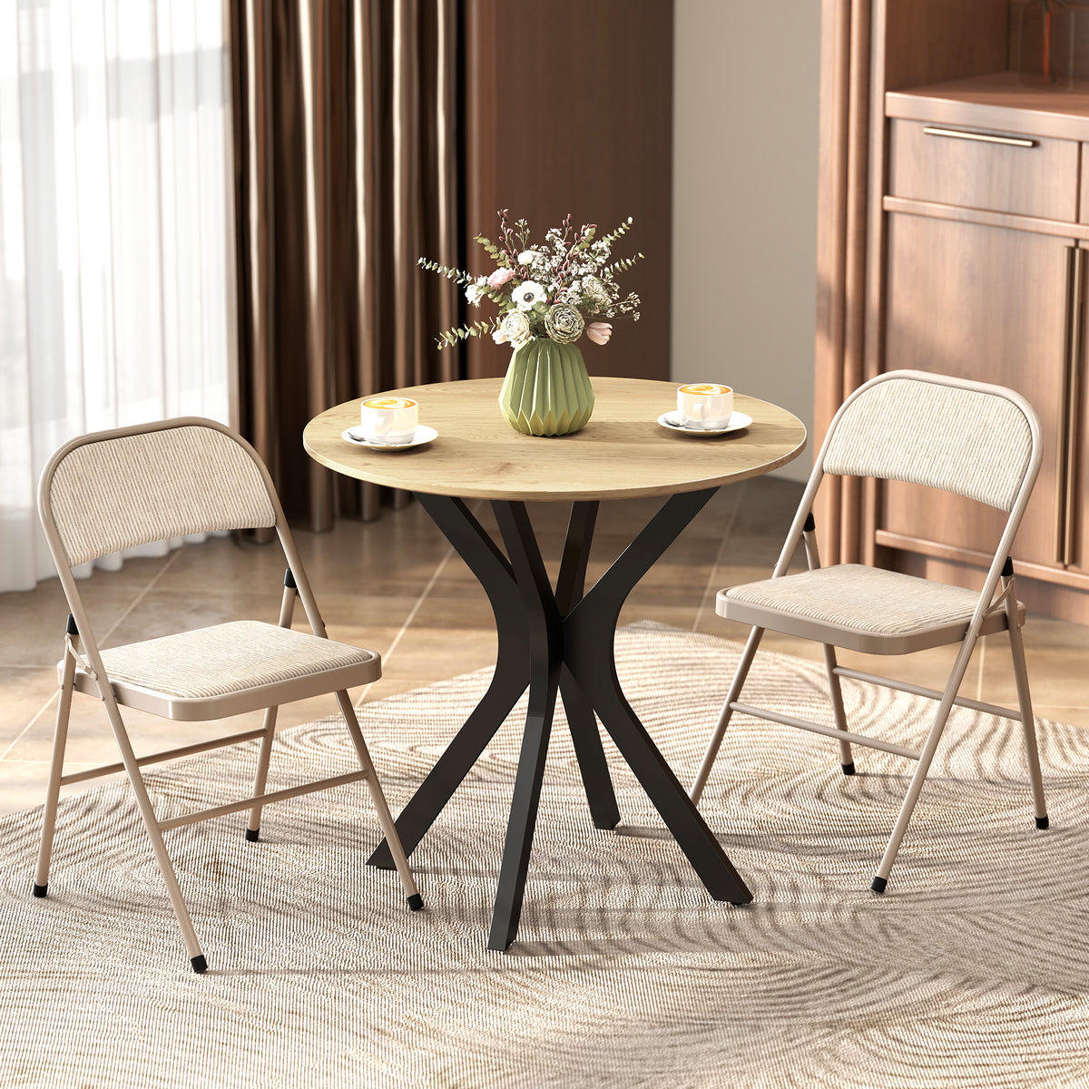 Lot de 2 chaises pliantes chaises de salle à manger portables cadre en acier dim. 45l x 46P x 78H cm beige-9