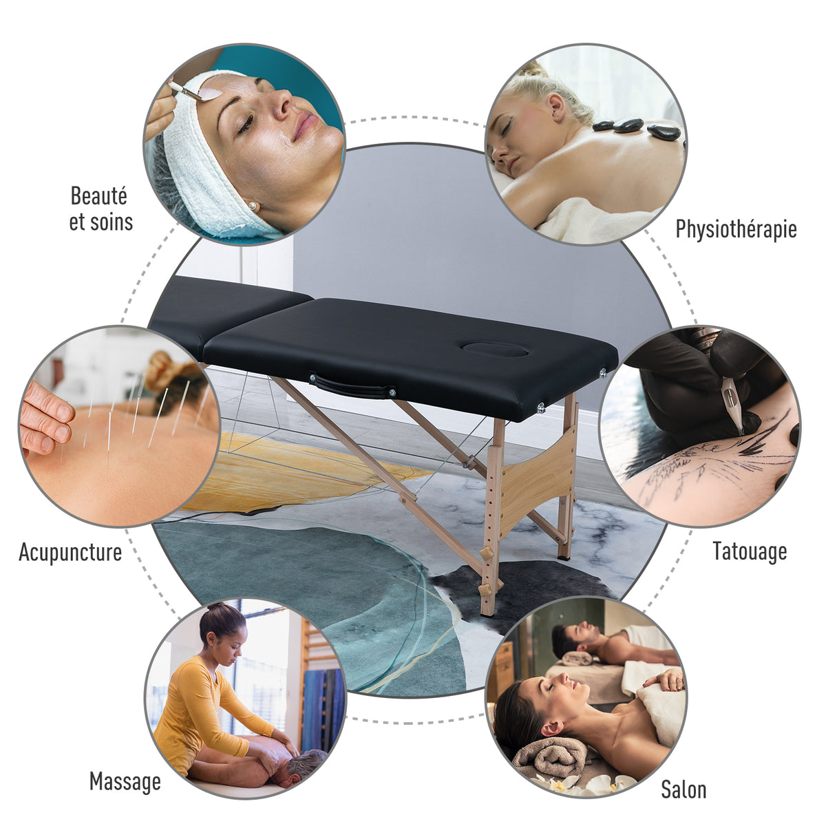 Table de massage pliante, lit de massage 2 zones 186 x 60 cm portable, hauteur réglable noir-5