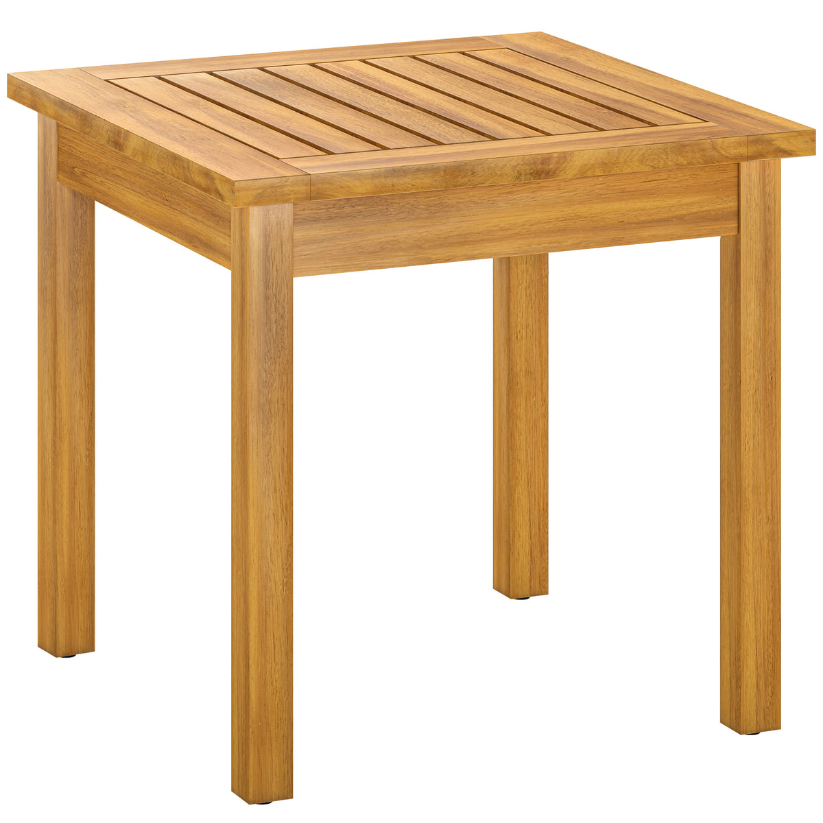 Table Basse de Jardin Carrée en Bois d'acacia Massif, avec Plateau à Lattes, Pieds Réglables, 48x48x46cm, Naturel-0