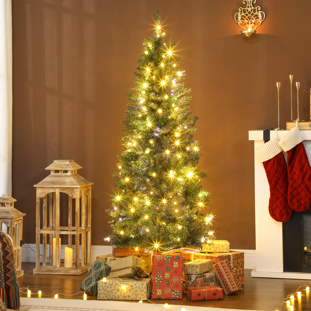 Sapin de Noël artificiel 150 cm, arbre de Noël fin avec 170 lumières, 635 pointes, support en métal pliable, vert-9
