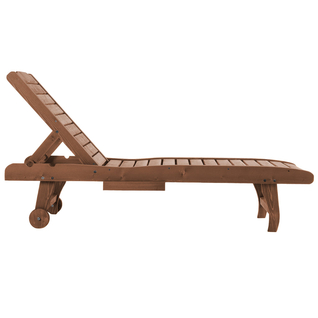 Bain de Soleil transat Style Colonial Dossier réglable 3 Positions roulettes Tablette Support Bois Sapin-8