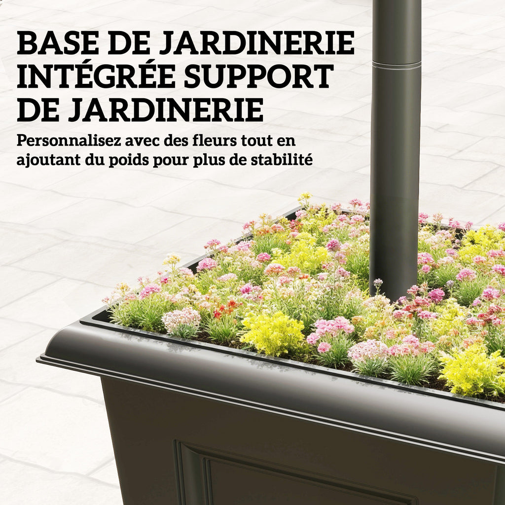 Lampadaire Extérieur sur Pied à 3 Têtes avec Bac à Fleurs, Capteur Automatique Crépuscule à L'aube, 52x52x185cm, Noir-5