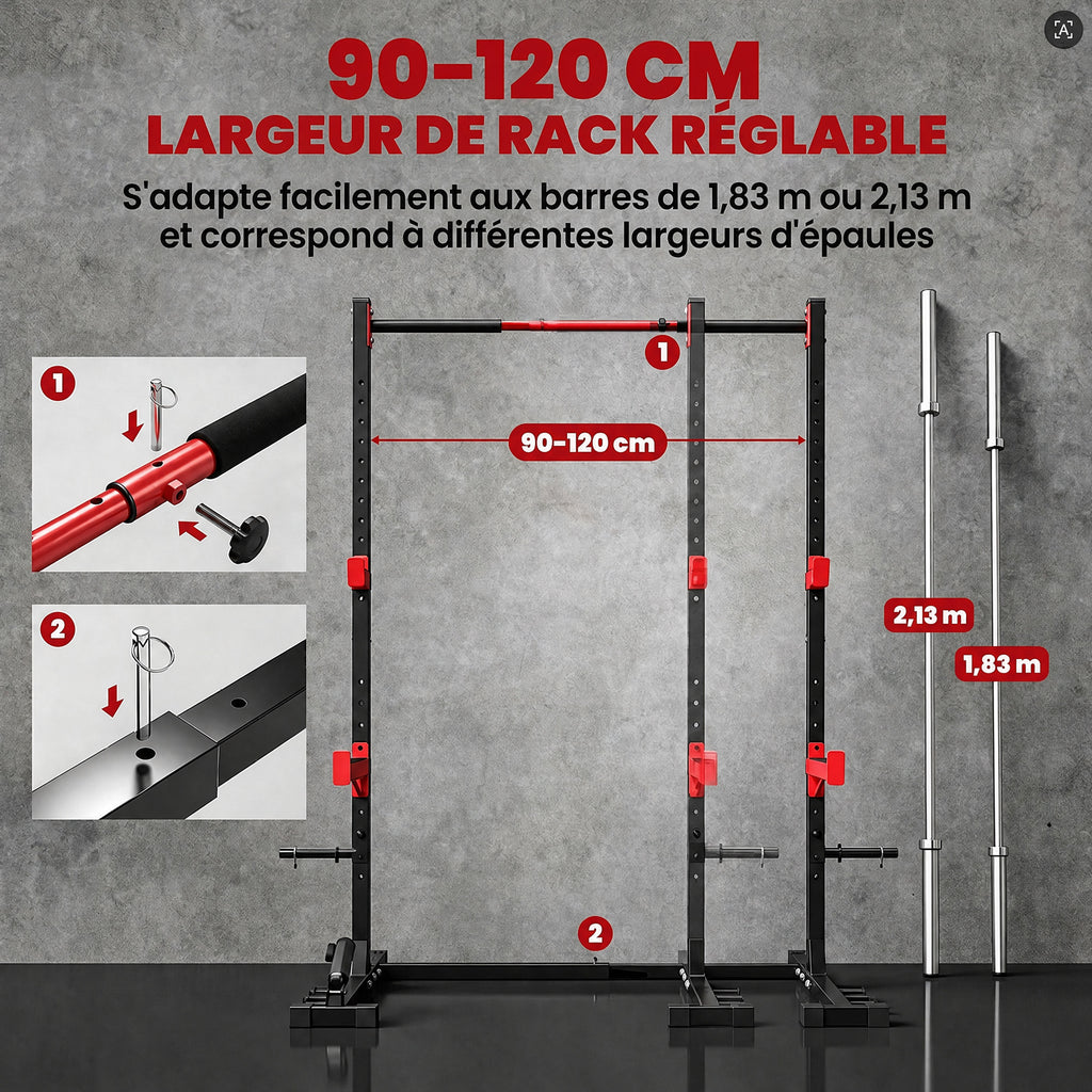 Power Tower Multifonction Charge 500 kg Largeur Réglable, Barre de Traction, Rack de Squat, 176x106x212cm, Rouge-6