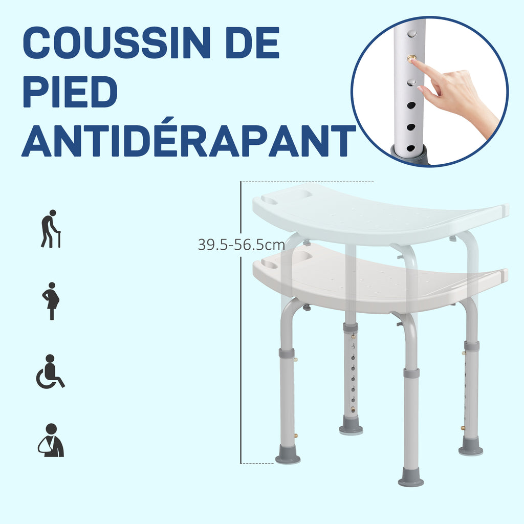 Tabouret de douche chaise de douche pour personnes âgées et handicapées, hauteur réglable, patins antidérapants, chaise de bain en alliage d'aluminium antirouille, blanc-6