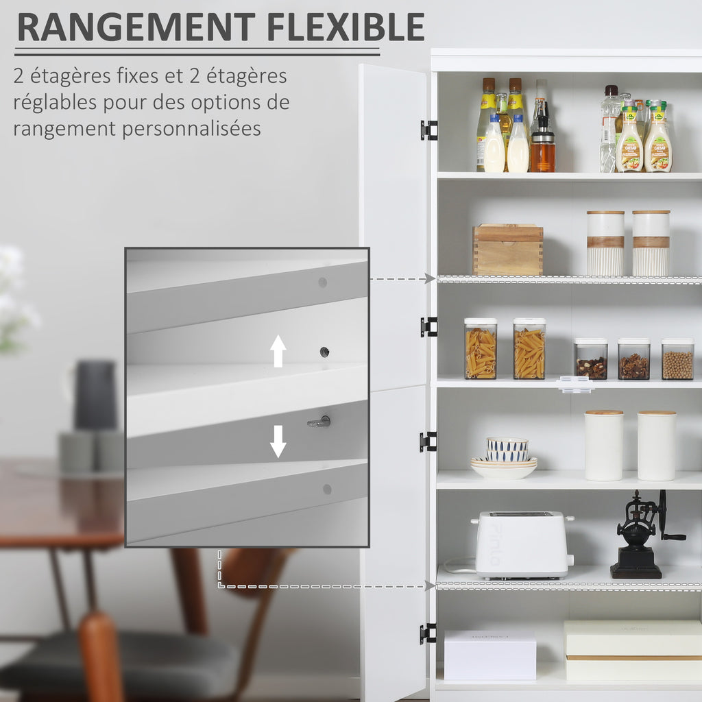 Armoire de cuisine buffet de salle à manger avec 4 portes 6 étagères de rangement style moderne 76 x 40 x 177 cm blanc-4