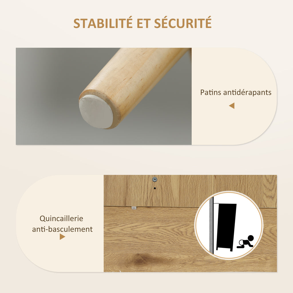 Buffet salon meuble de rangement avec placards à portes en rotin et étagère réglable, bois naturel-5