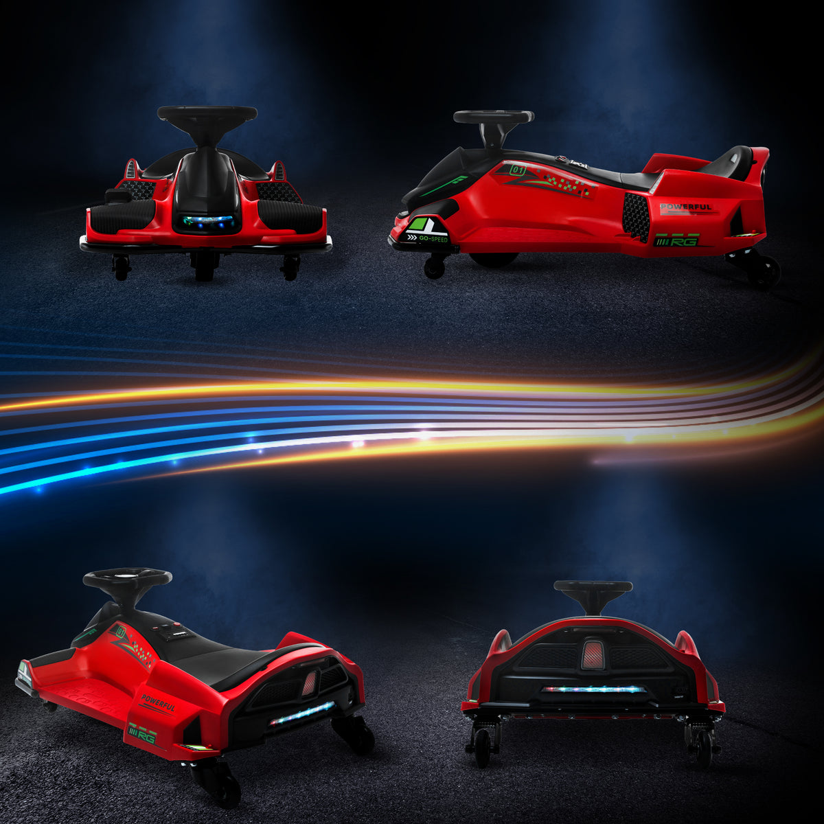 Kart électrique pour enfant 12V, karting enfant, vitesse réglable 3-8 km/h, mode de dérive, 90 x 53 x 99 cm, rouge-8