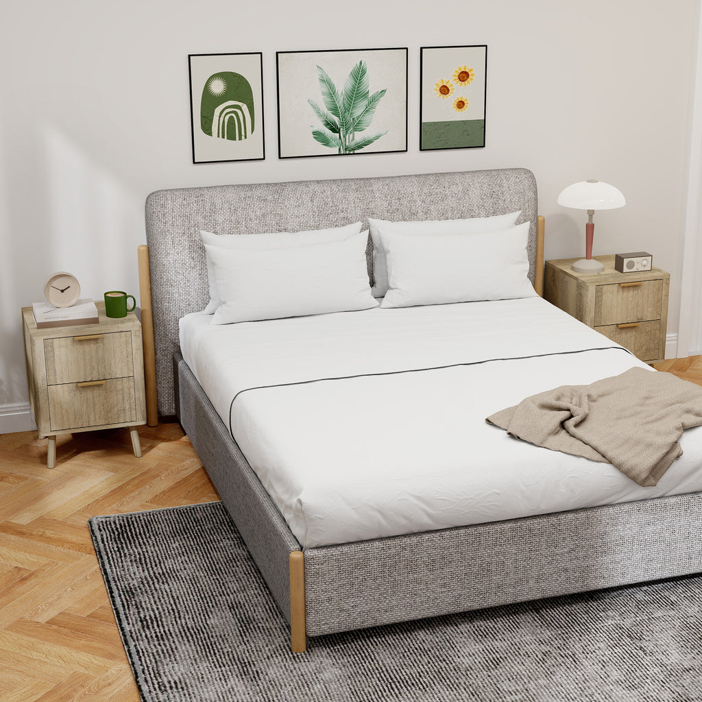 Lot de 2 tables de chevet avec 2 tiroirs cannelés pour chambre à coucher, salon, 40 x 40 x 53 cm, chêne-5