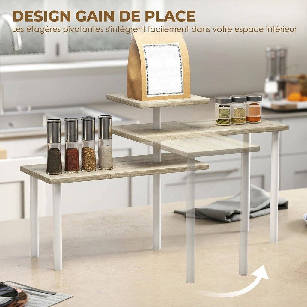 Étagère de cuisine rotative à 3 niveaux, étagère d'angle, cadre en métal, 40 x 18 x 36,5 cm, chêne et blanc-4