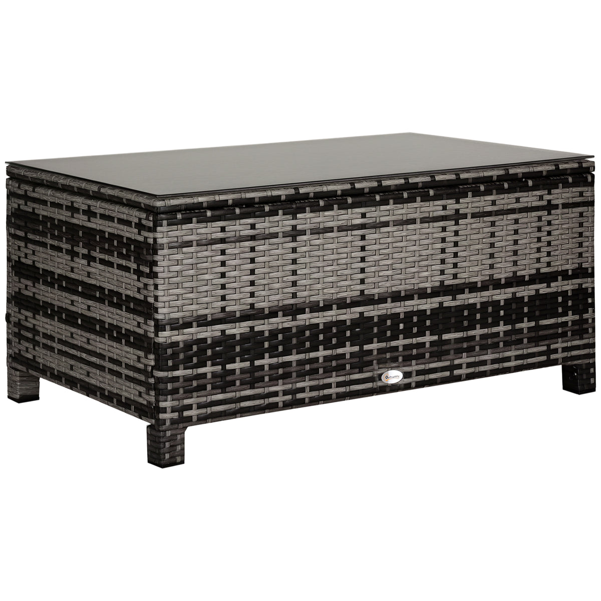 Table Basse de Jardin Plateau Verre trempé 5 mm rotin tressé 85 x 50 x 39cm Max. 70 kg gris-0