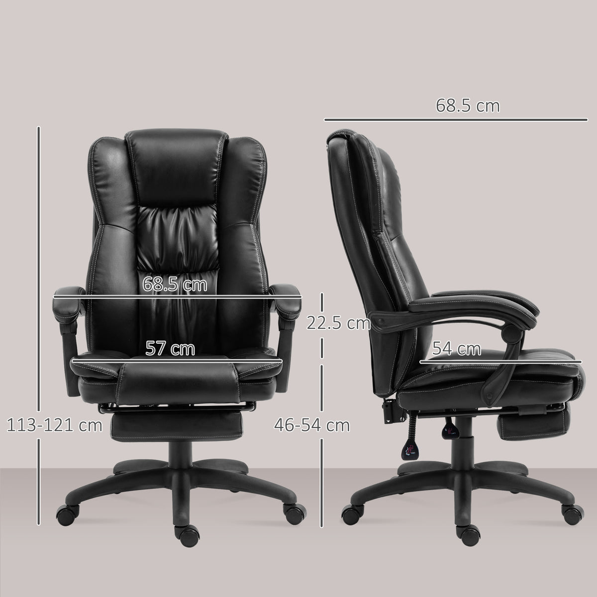 Fauteuil de bureau massant, chaise de bureau avec hauteur réglable, dossier inclinable et télécommande filaire, noir-2