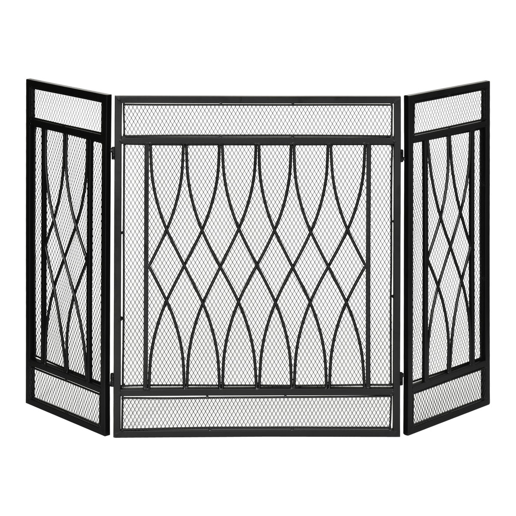 Grille de Protection pour cheminée - Pare-feu Large pour cheminée ou poêle - Pare-étincelles - barrière de sécurité - 3 Volets Pliables - métal Noir-0