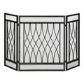 Grille de Protection pour cheminée - Pare-feu Large pour cheminée ou poêle - Pare-étincelles - barrière de sécurité - 3 Volets Pliables - métal Noir-0