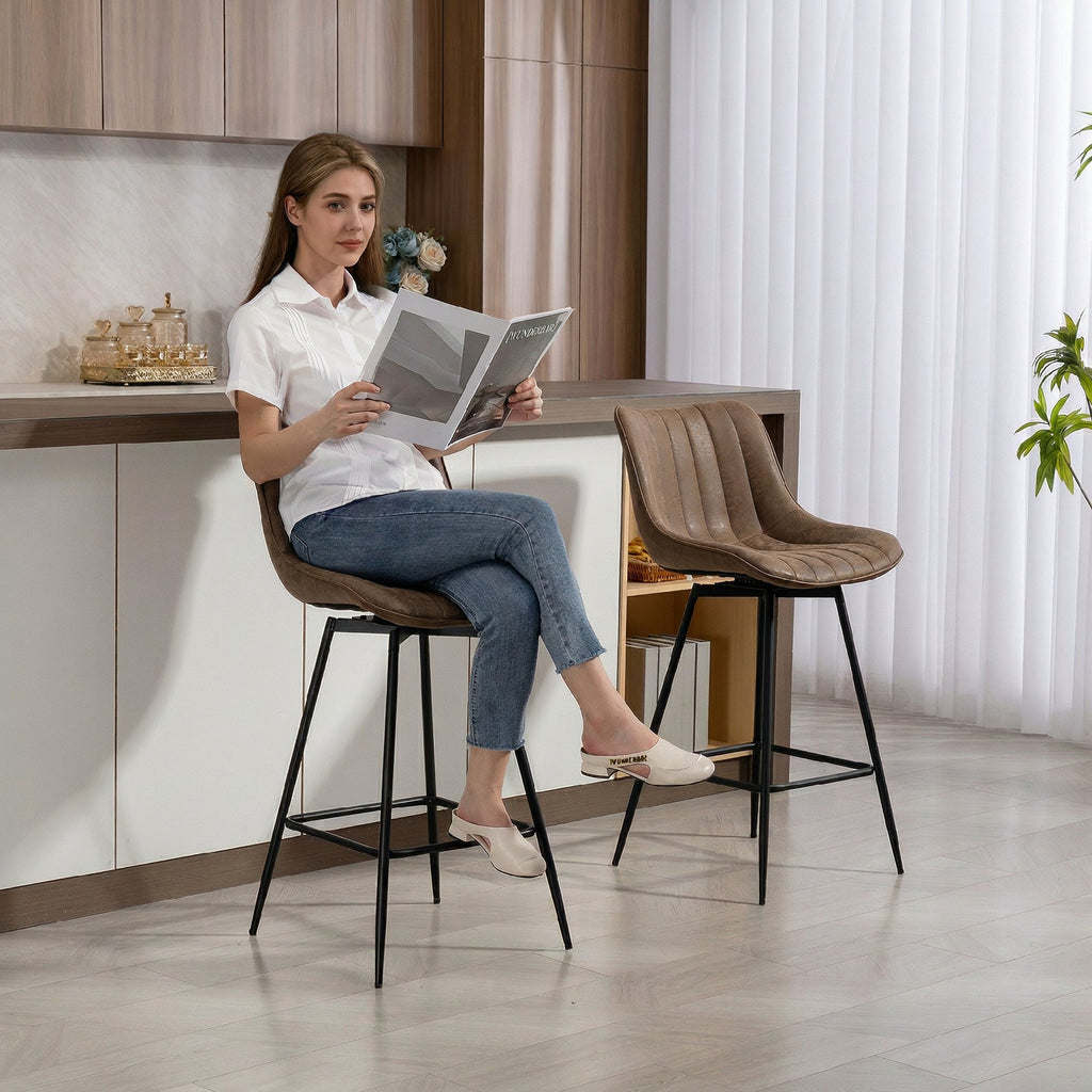 Lot de 2 tabourets de bar, chaises de bar en PU, assise rembourrée 68H cm, dossier et repose-pieds, marron-8