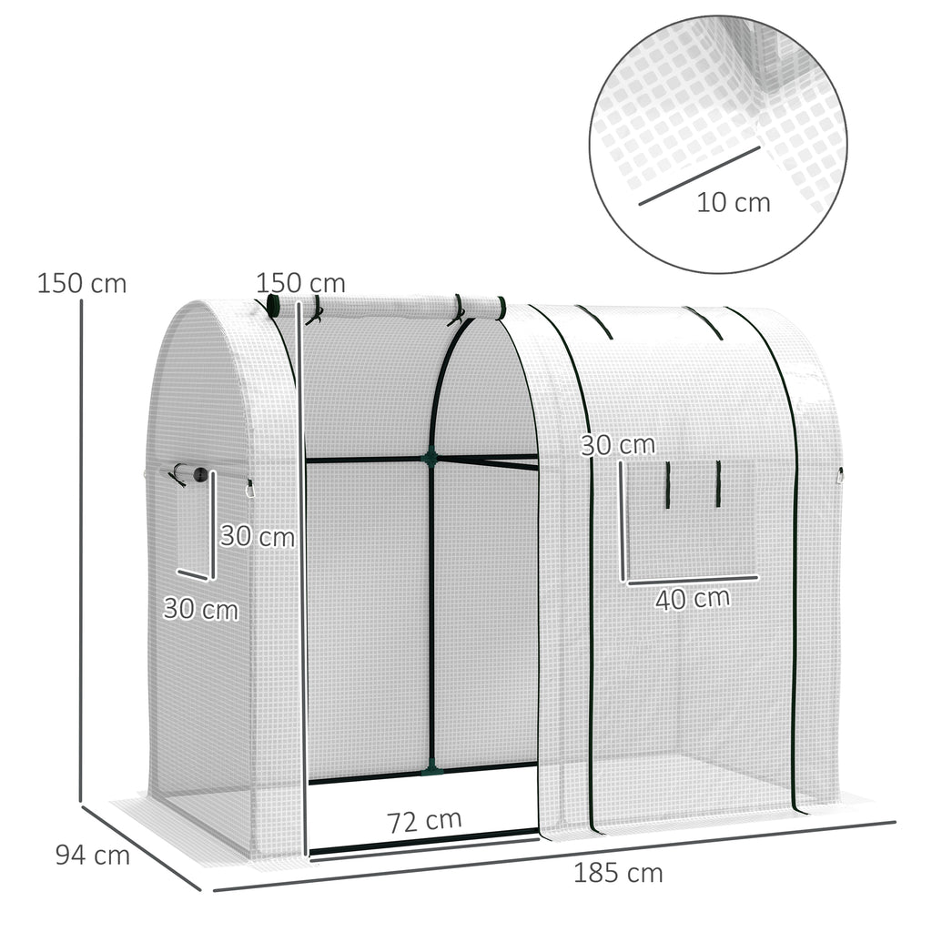 Serre de jardin 1,8 m² serre à tomates 2 portes zippées déroulantes 4 fenêtres enroulables acier PE 135 g/m² blanc-2
