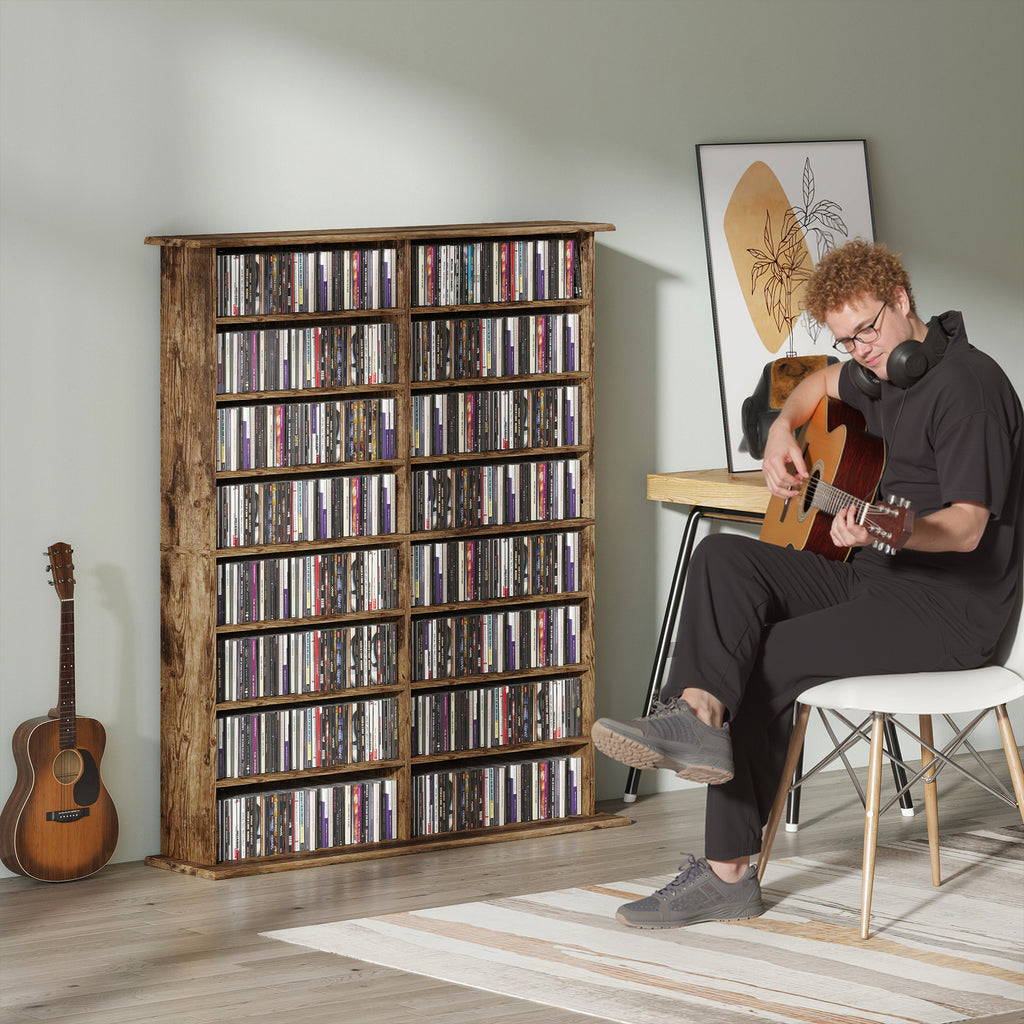 Rangements pour CD et DVD avec 16 compartiments et 12 étagères réglables capacité max. 720 CD/396 DVD et Blu-ray marron-8