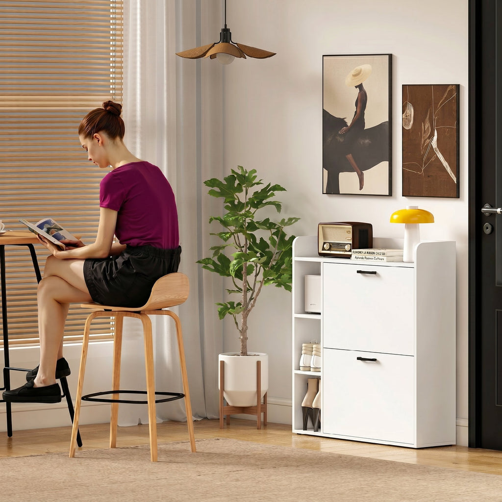 Meuble à chaussures 15 paires, armoire à chaussures moderne avec 2 tiroirs rabattables, 83x24x90,5cm, blanc-8