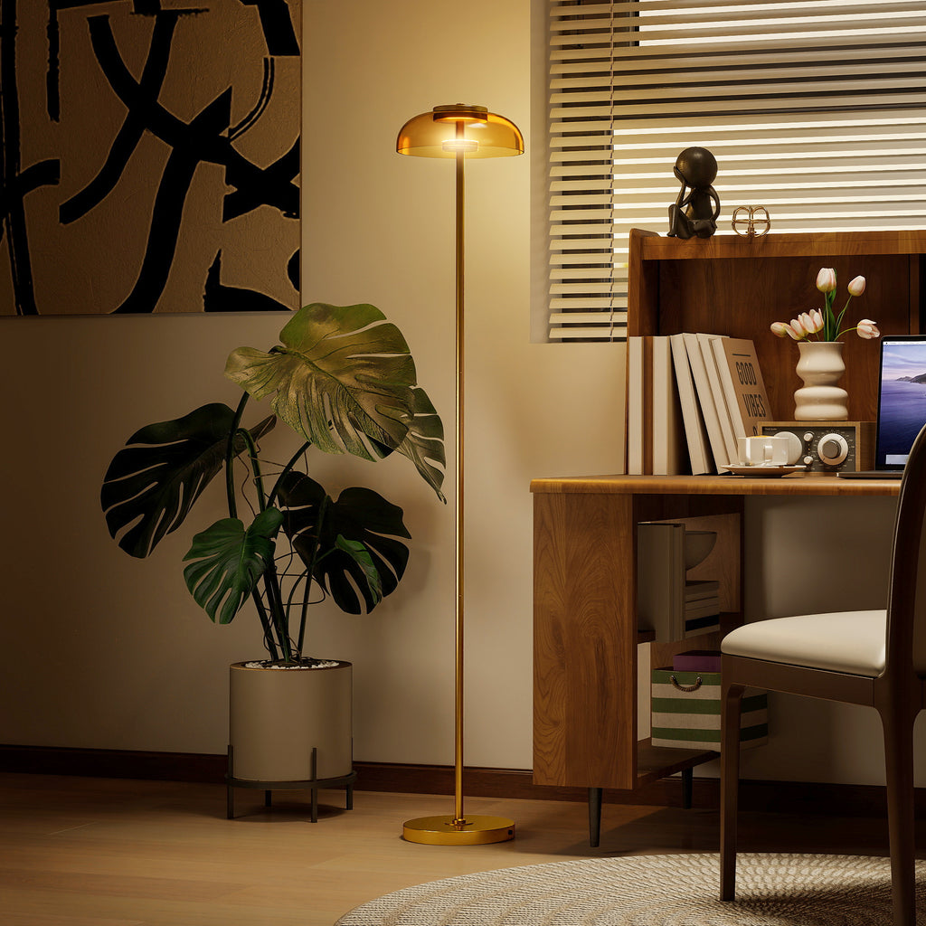 Lampadaire sur pied de salon, lampe salon LED avec lumière chaude 3000 K et interrupteur à pied, Ø25x134cm, ton laiton-6
