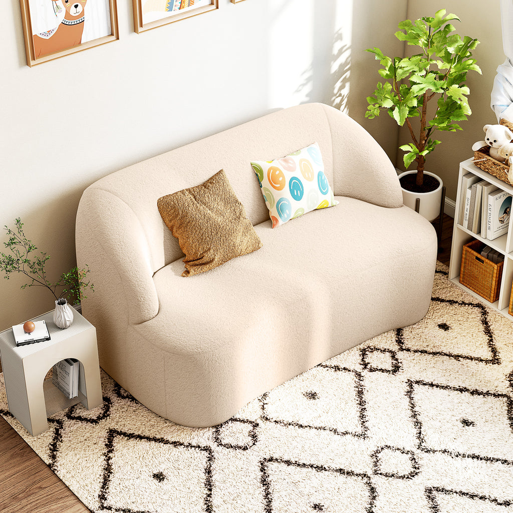 Canapé 2 places canapé en tissu bouclette 142 cm avec dossier et assise incurvés, aucun assemblage requis, beige-7