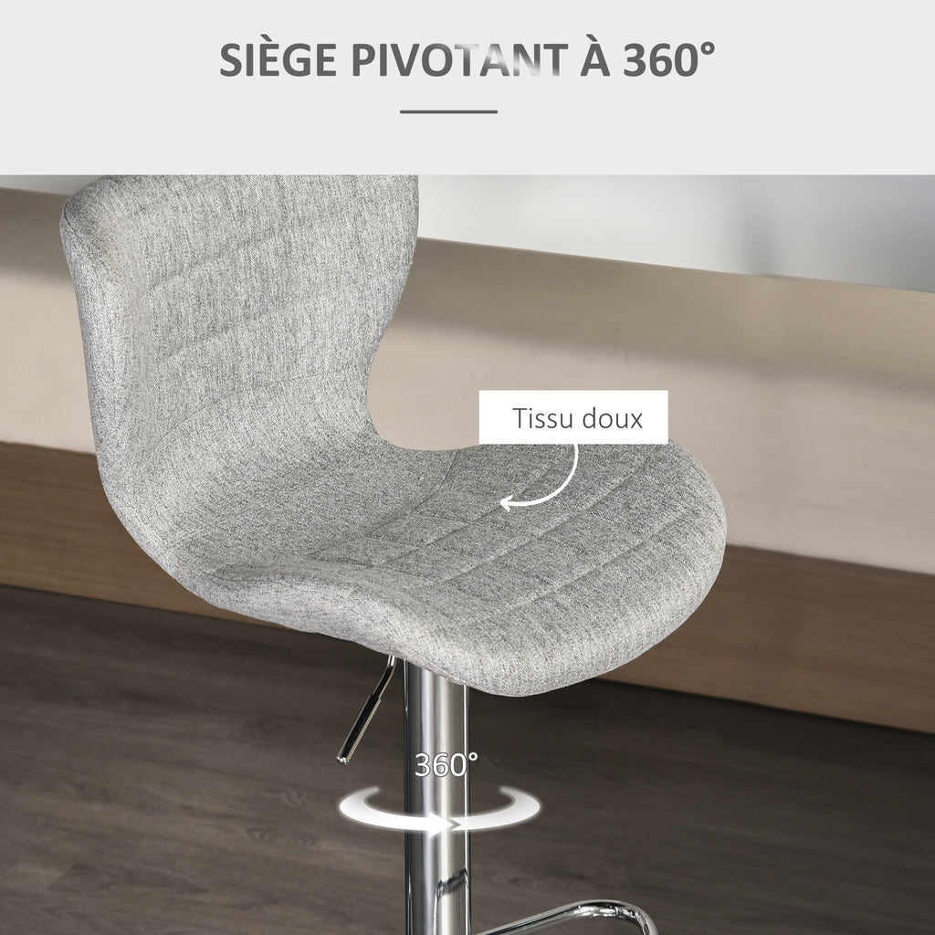 Lot de 2 Tabourets de Bar Design Contemporain Hauteur d'assise réglable 59-81 cm pivotant 360° Lin Gris-5