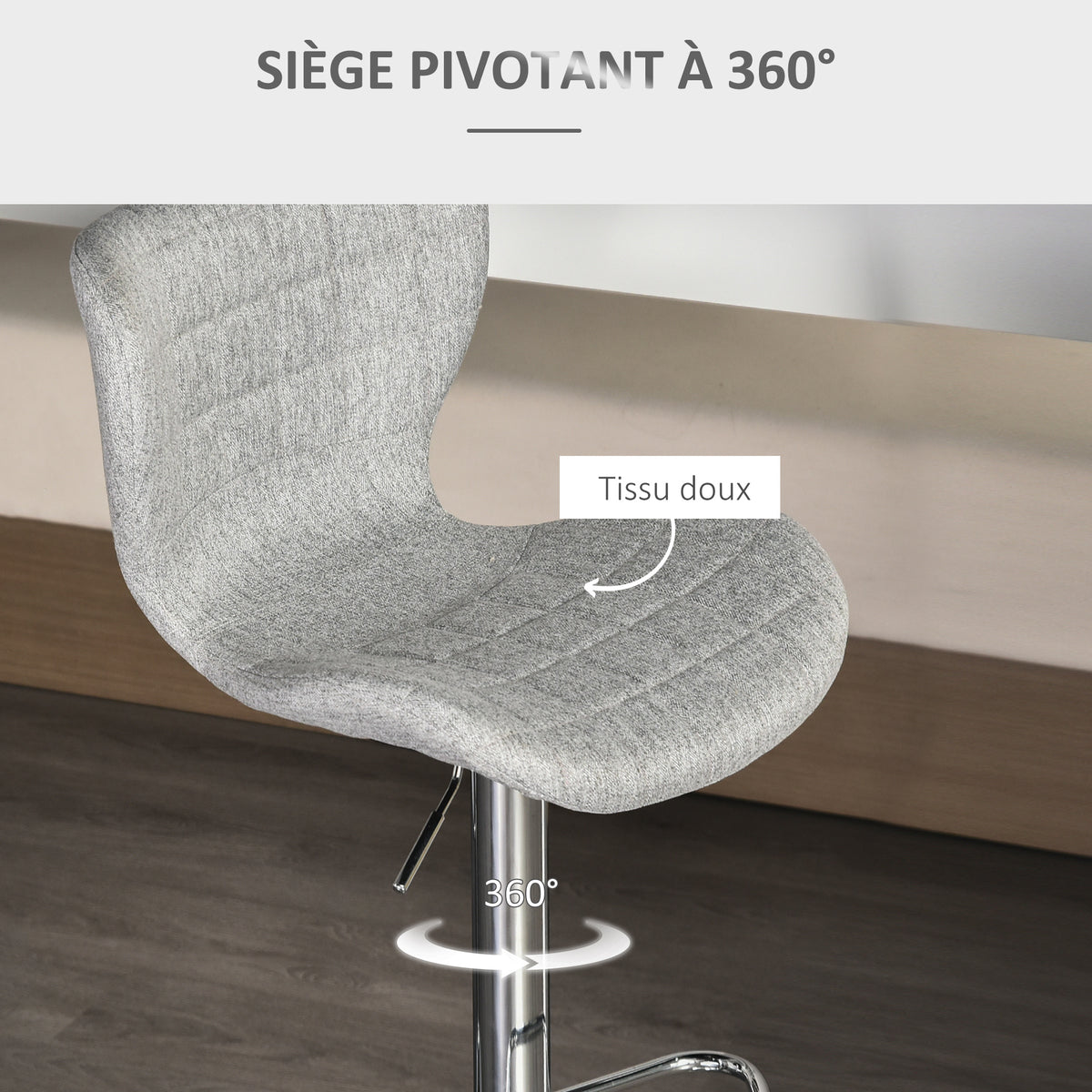 Lot de 2 Tabourets de Bar Design Contemporain Hauteur d'assise réglable 59-81 cm pivotant 360° Lin Gris-5