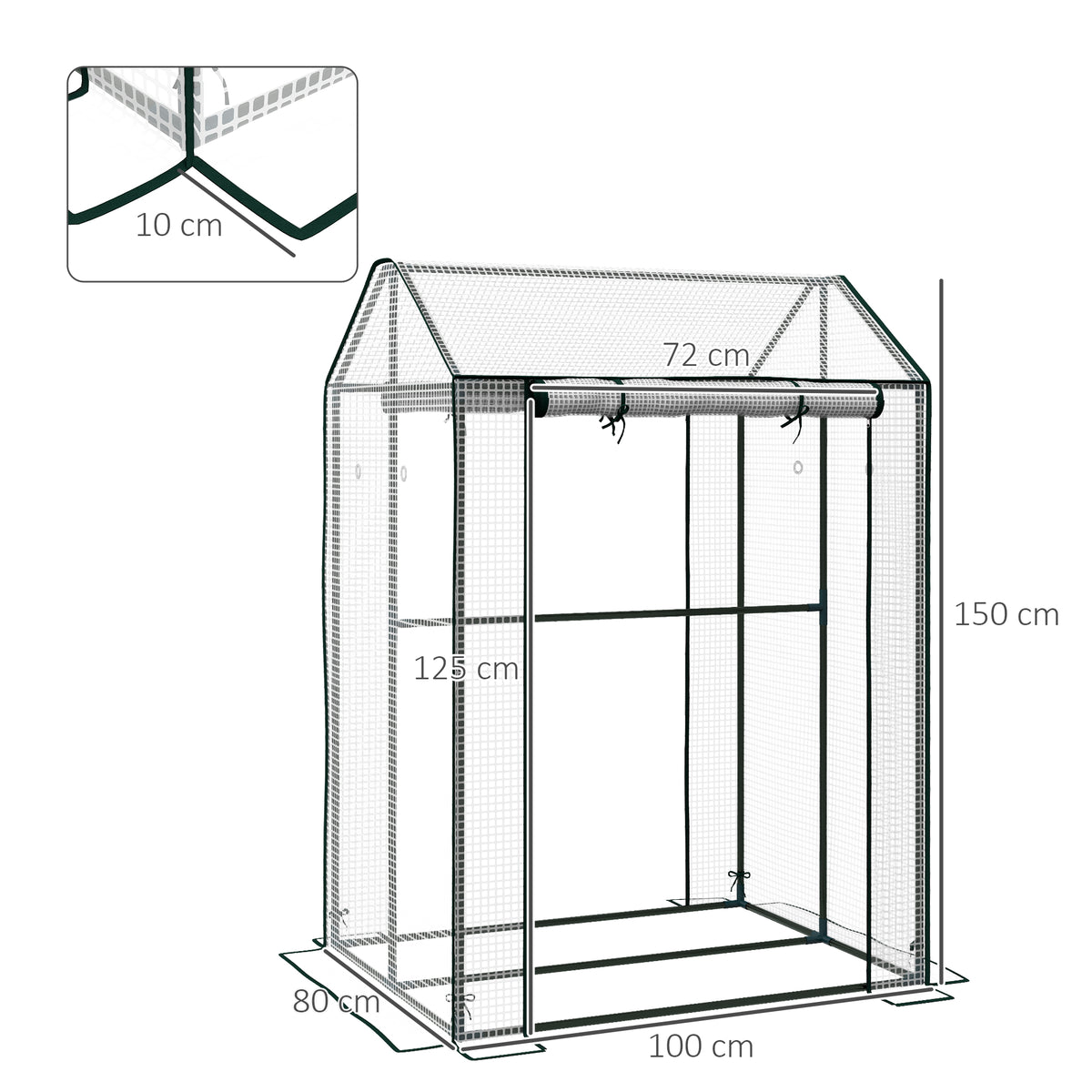 Serre de jardin avec 2 espaces et 2 portes enroulables - 0,8 m² Serre à tomates dim. 1L x 0,8l x 1,5H m, Acier et PE-2