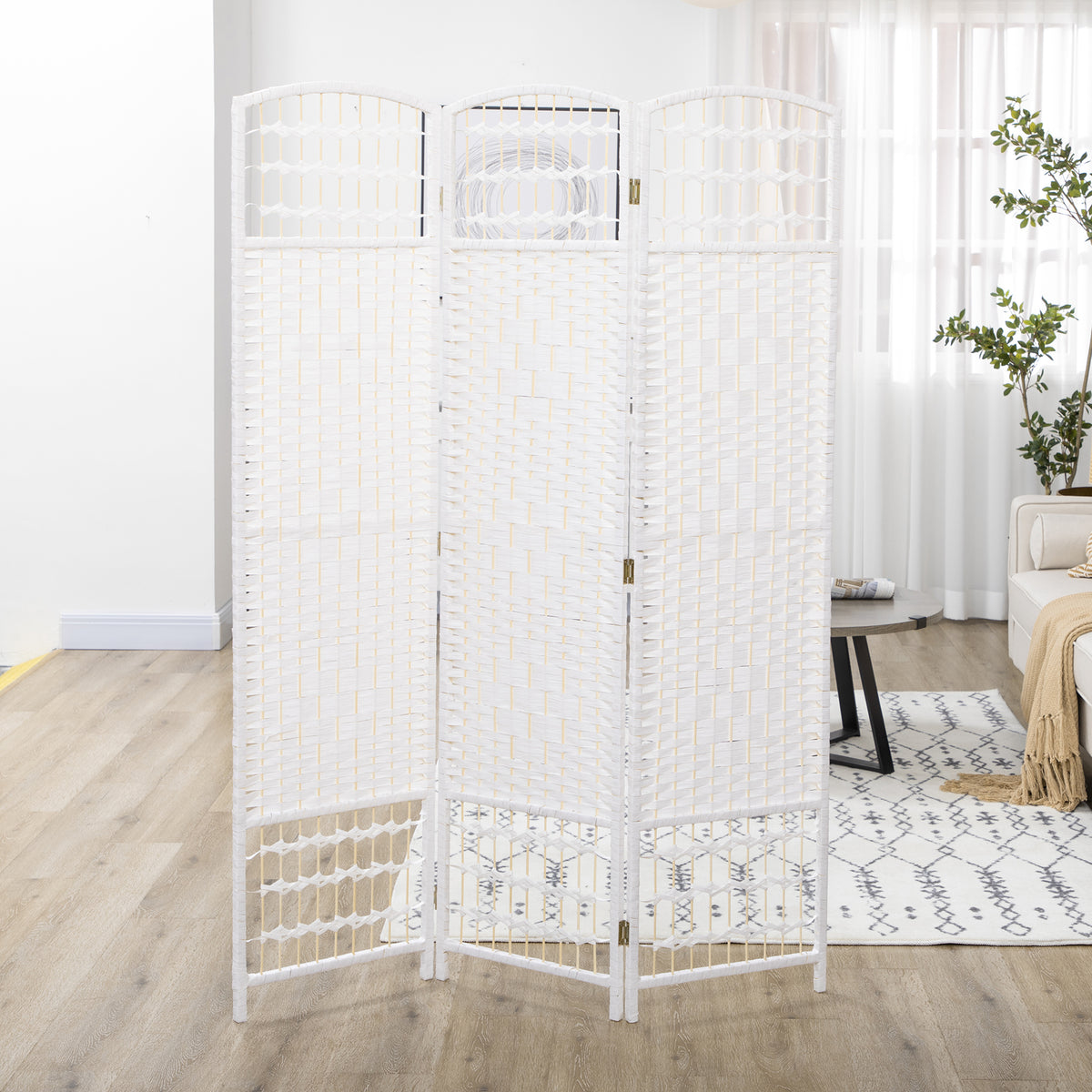 Paravent intérieur en bois séparateur de pièce cloison pliable 3 panneaux 120 x 170 cm blanc-6