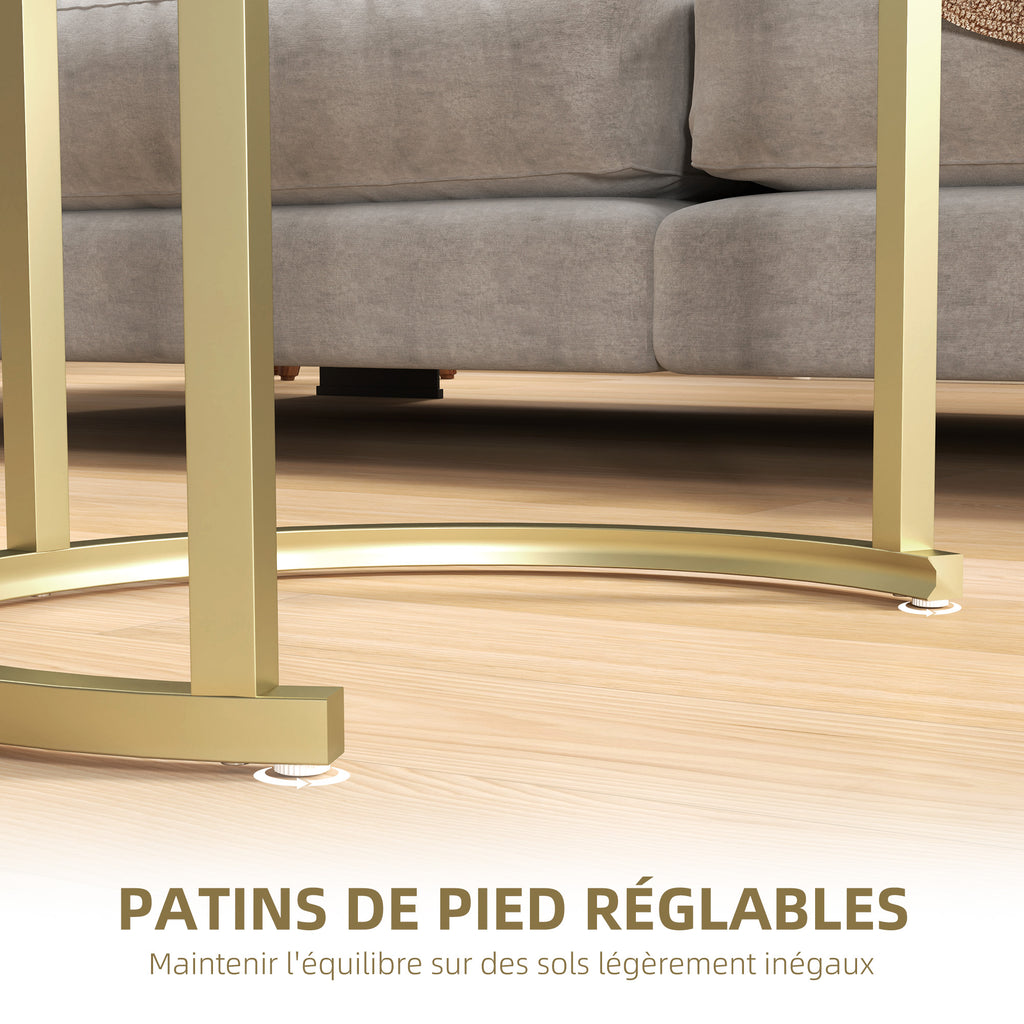 Lot de 2 tables basses tables d'appoint gigognes encastrables structure en acier et plateau verre trempé transparent or-5