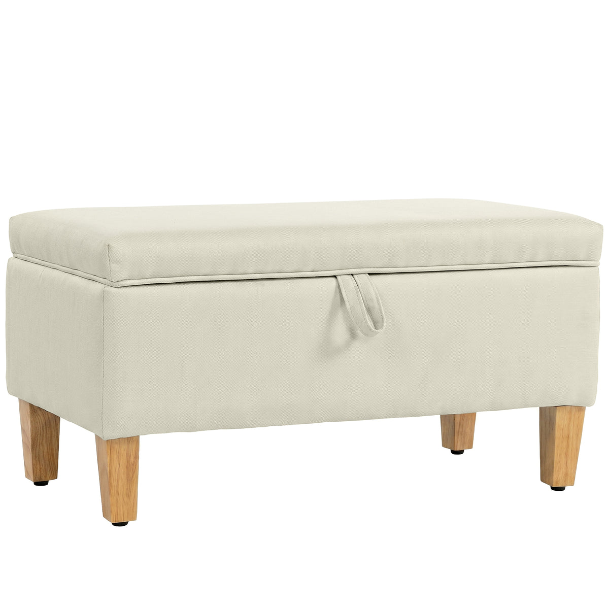 Banc de rangement, bout de lit, repose-pieds rembourré en lin avec pieds en bois de caoutchouc, 71x37x36cm, beige-0