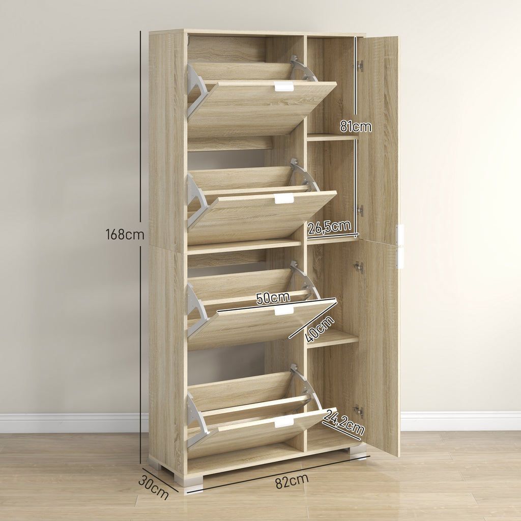 Meuble à chaussures avec 4 abattants, 2 placards et façades miroir pour 16 paires de chaussures, meuble d'entrée-2