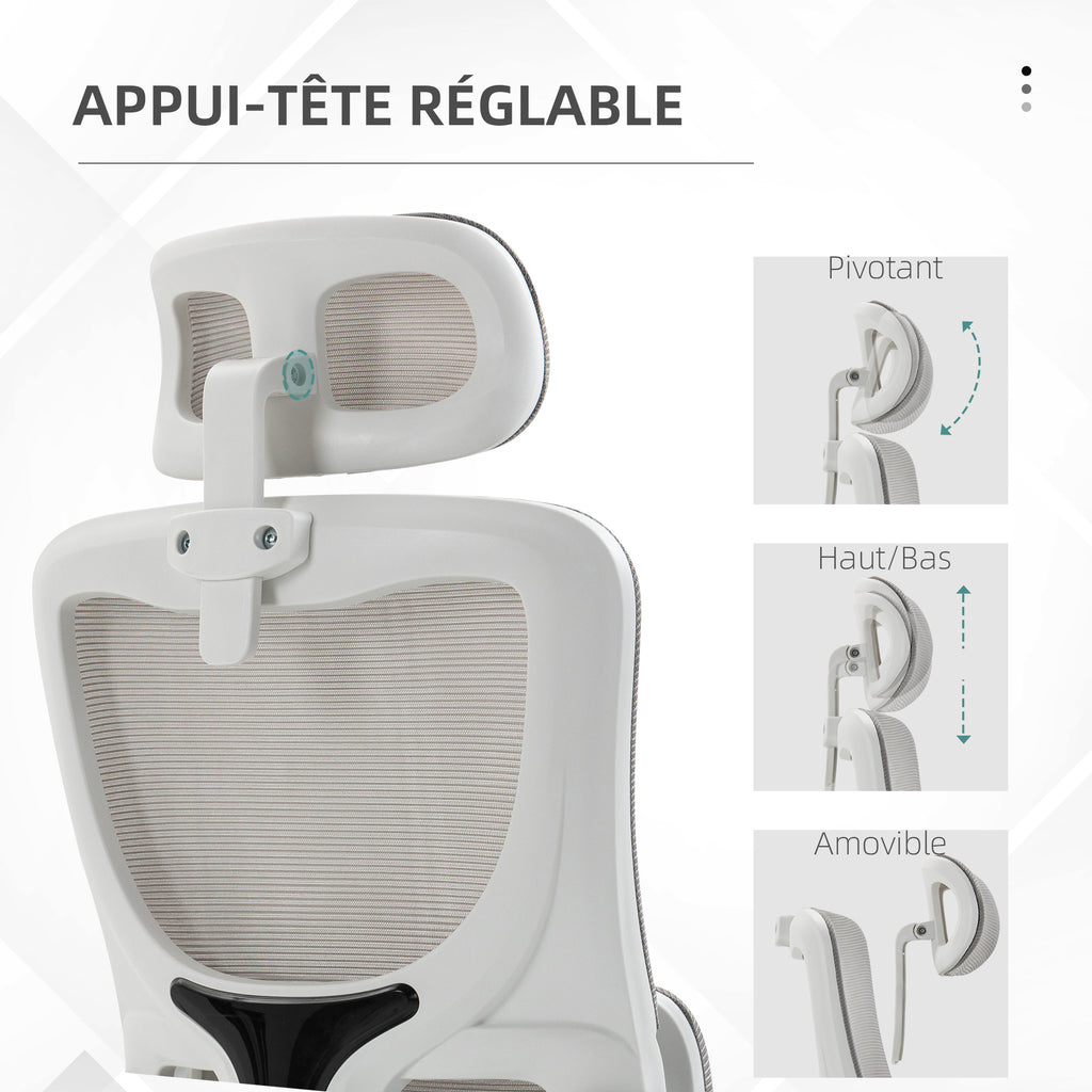 Fauteuil de bureau pivotant 360° avec appui-tête réglable et support lombaire - hauteur d'assise réglable gris-6