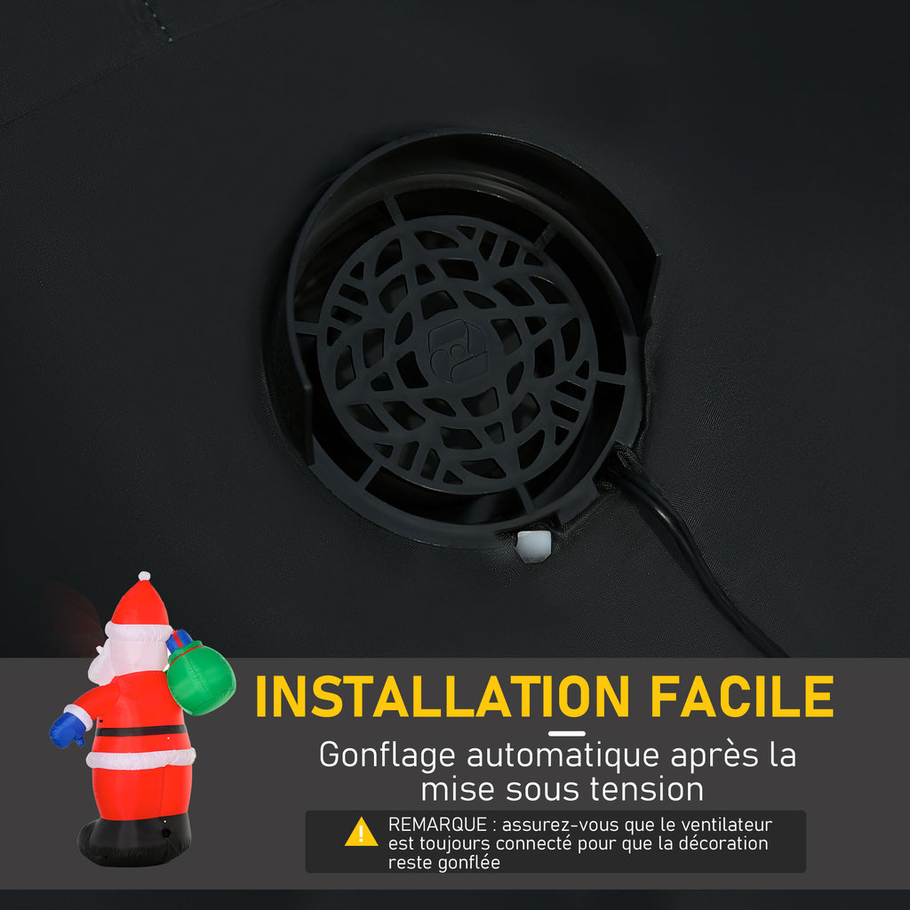 Père Noël Gonflable LED 2,4H m avec hotte Polyester imperméable Rouge-5
