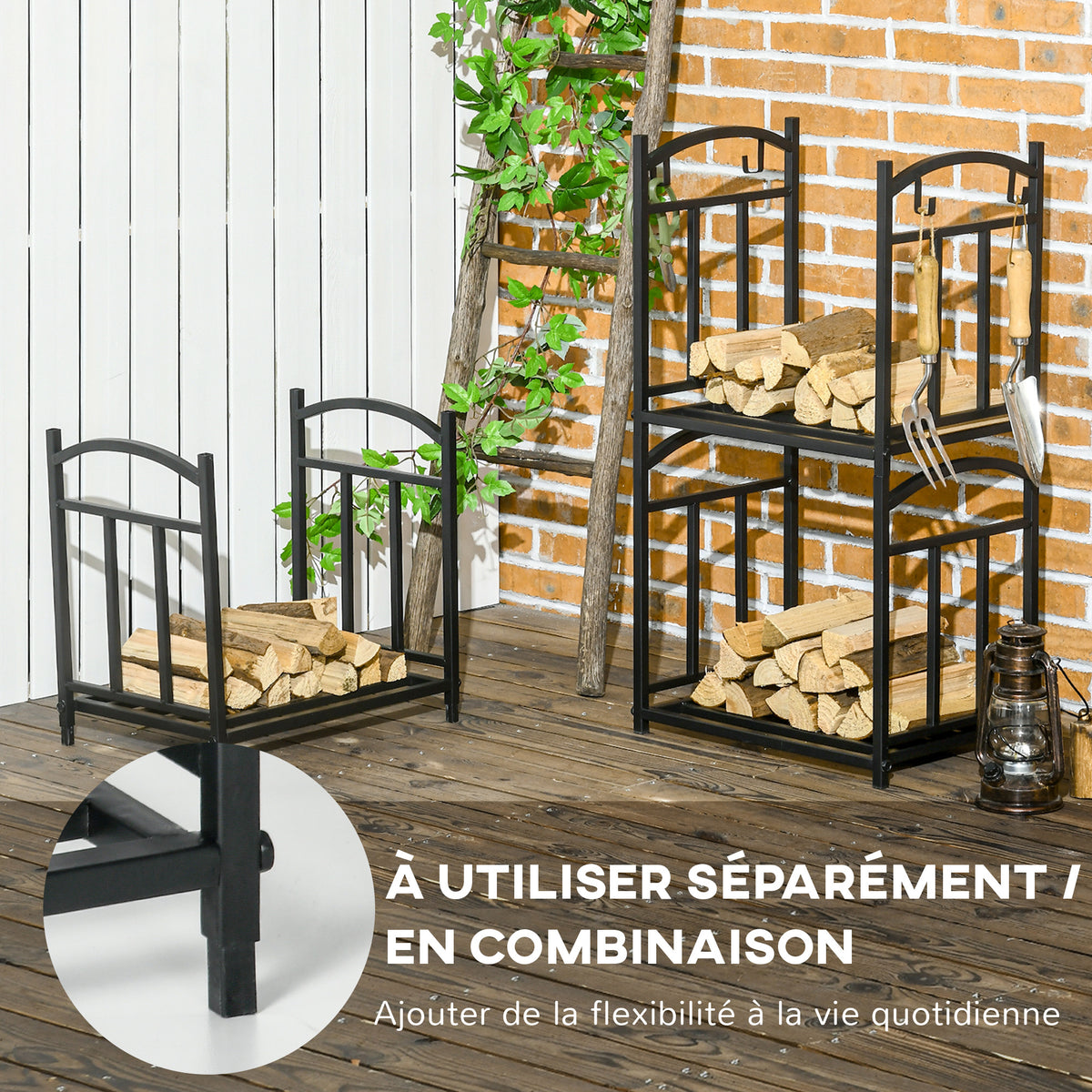 Range bûches Porte-bûches range rack à bûches pour bois de cheminée modulable 4 crochets dim. 46 x 32 x 126 cm-3