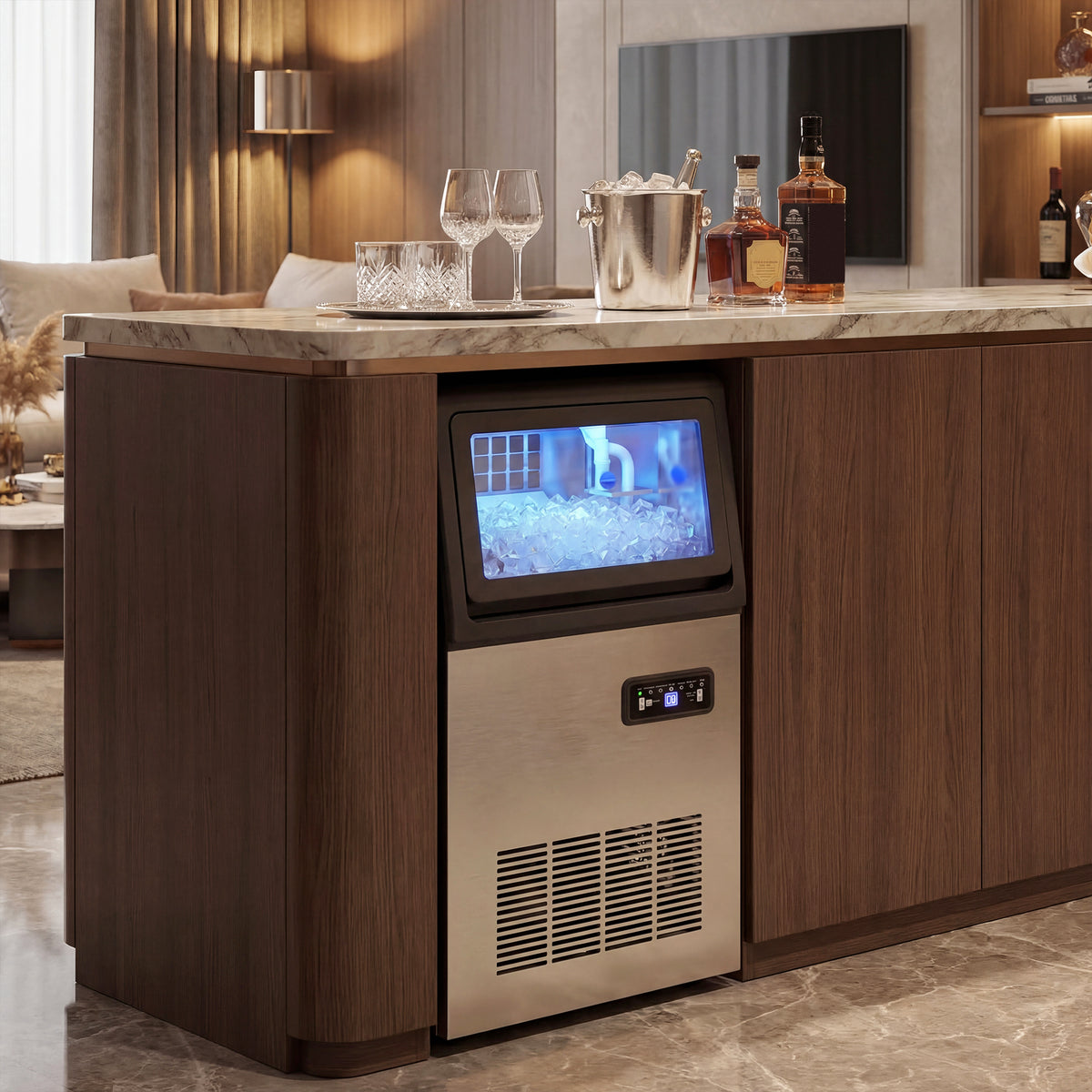 Machine à glaçons commerciale 36 kg/24h, acier inoxydable, ice maker, capacité 5,5 kg, 36 cubes par 10 minutes,-9