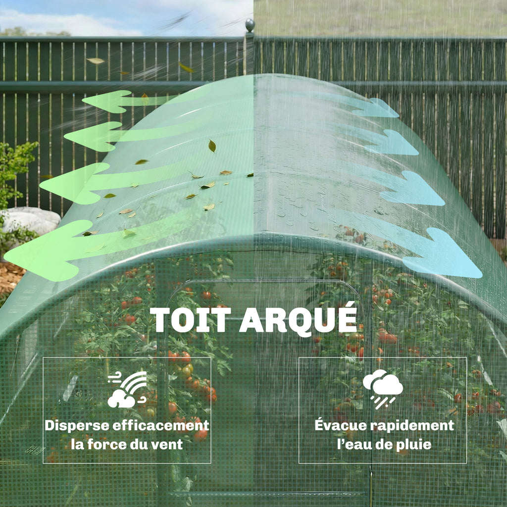 Serre tunnel de jardin 12m², serre de jardin tunnel 295x400x200cm porte et 8 fenêtres, bâche PE 140 g/m² vert-8
