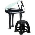 Piano enfant électronique 32 touches multifonctions avec micro haut parleur tabouret couvercle lumineux LED noir-0