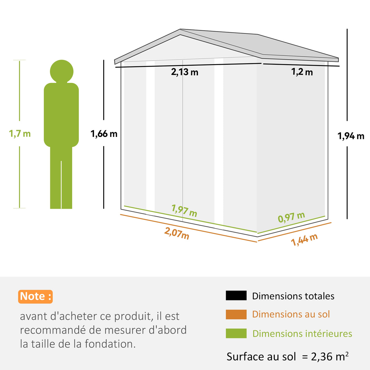 Abri de jardin 2,36 m², cabane de jardin exterieur en acier galvanisé facile à monter, 213x120x194cm chêne-2